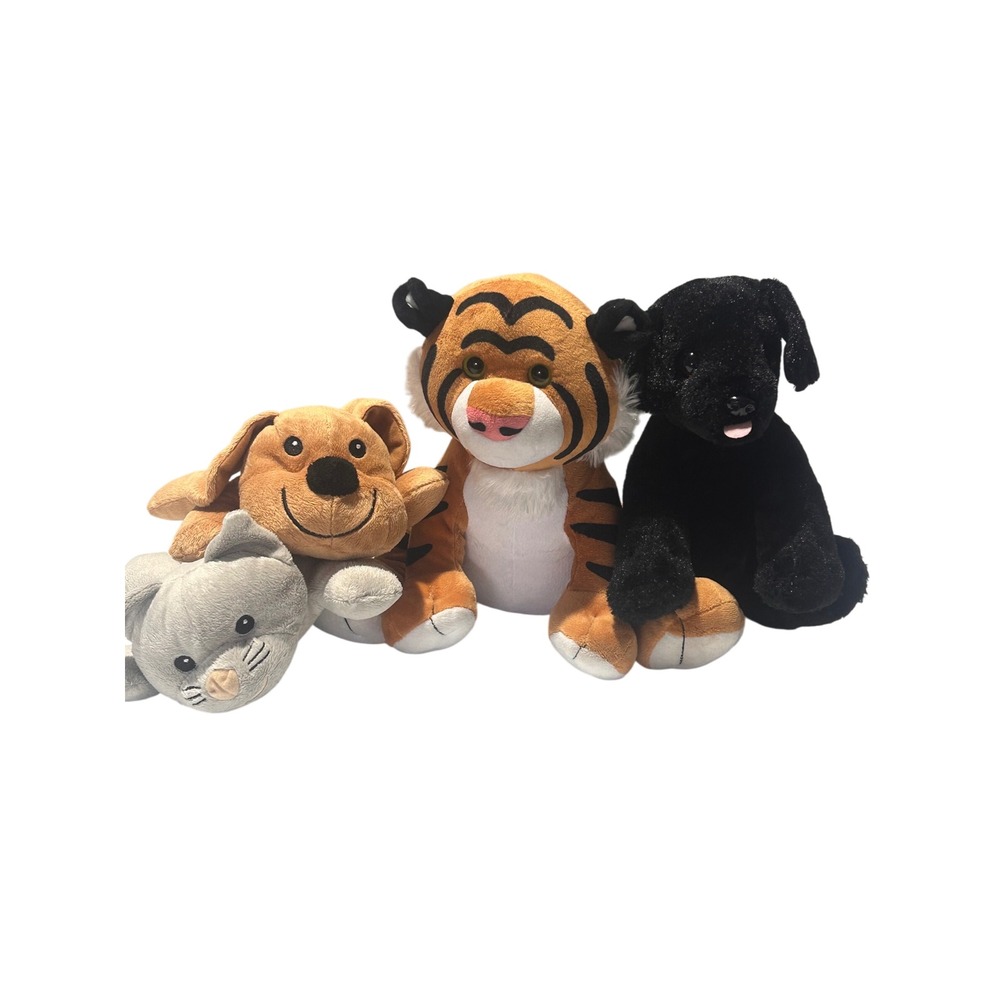 4 Melissa & Doug Plush Animal Lot Tiger Black Lab Dog Puppy Kitten Stuffed Toys